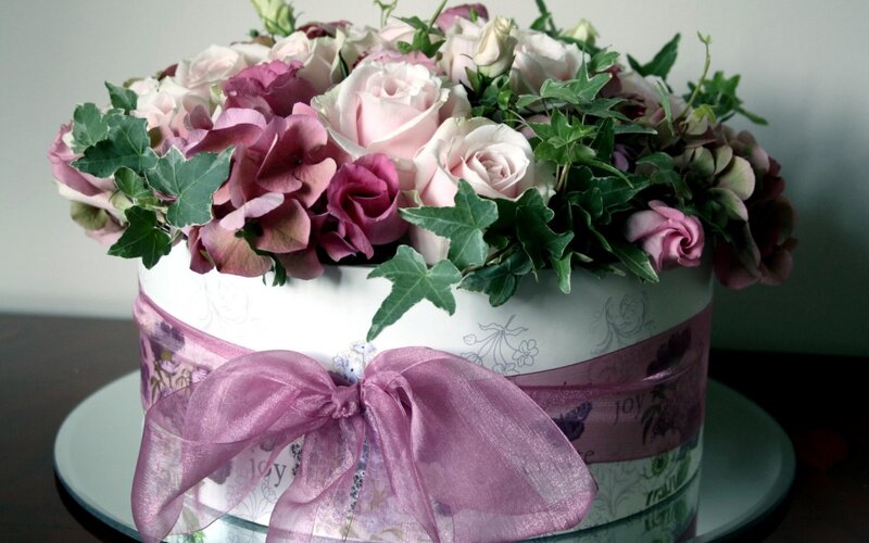 Flower Arrangement in Box — Pink, Calm, Photograph