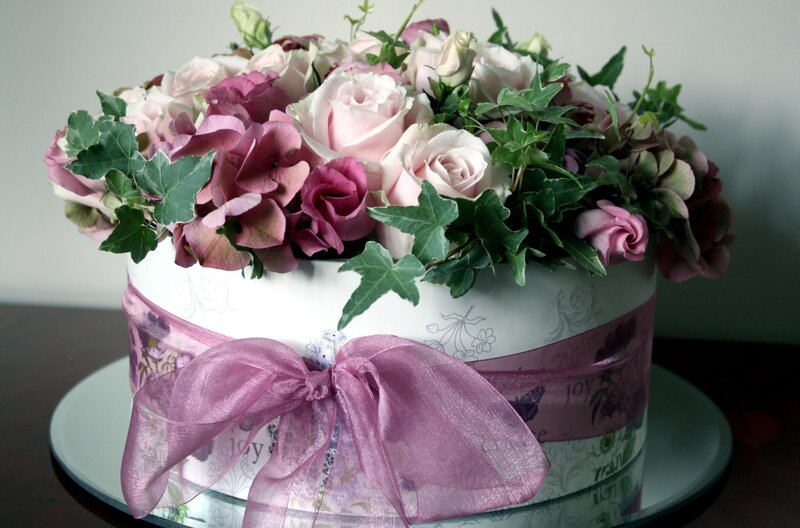 Flower Arrangement in Box — Pink, Elegant, Photograph