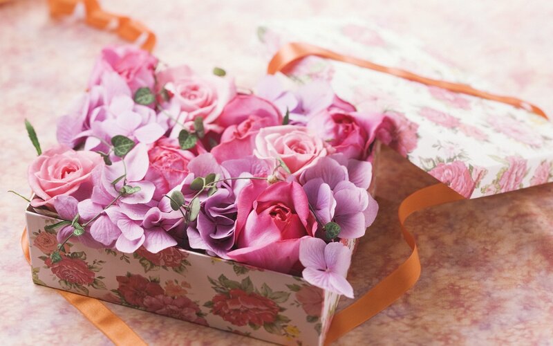 Flower Arrangement in Box — Pink, Romantic, Photograph