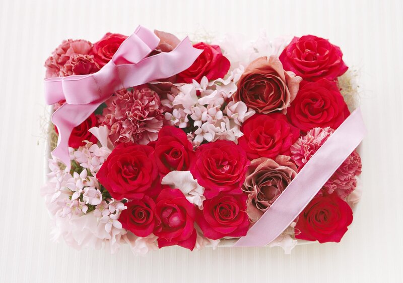 Flower Arrangement in Box — Red, Romantic, Photograph