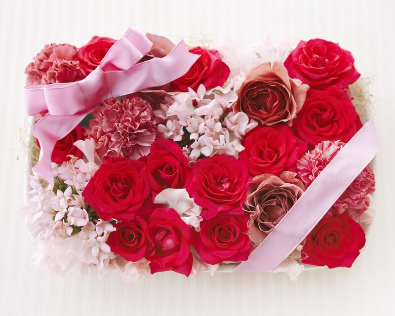 Flower Arrangement in Box — Red