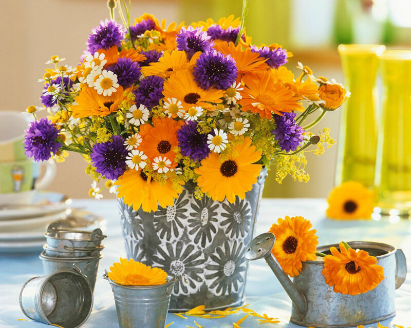 Flower Arrangement in Bucket — Yellow