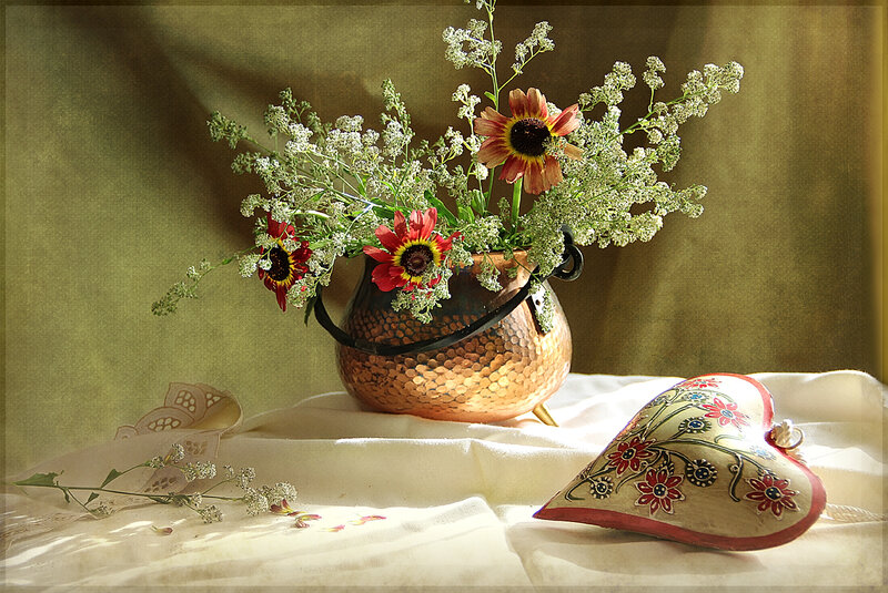 Flower Arrangement in Copper Pot