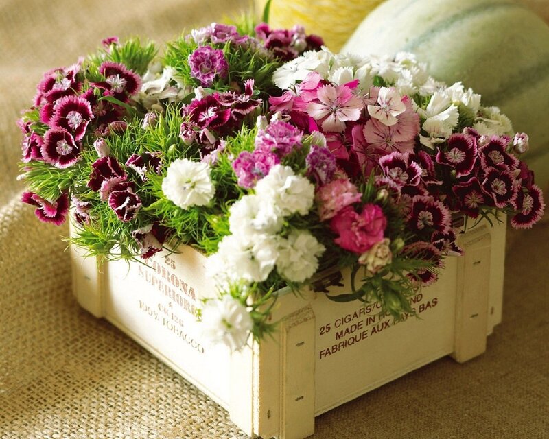 Flower Arrangement in Crate — White