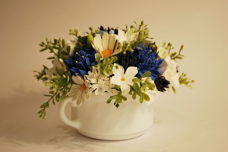 Flower Arrangement in Cup — White