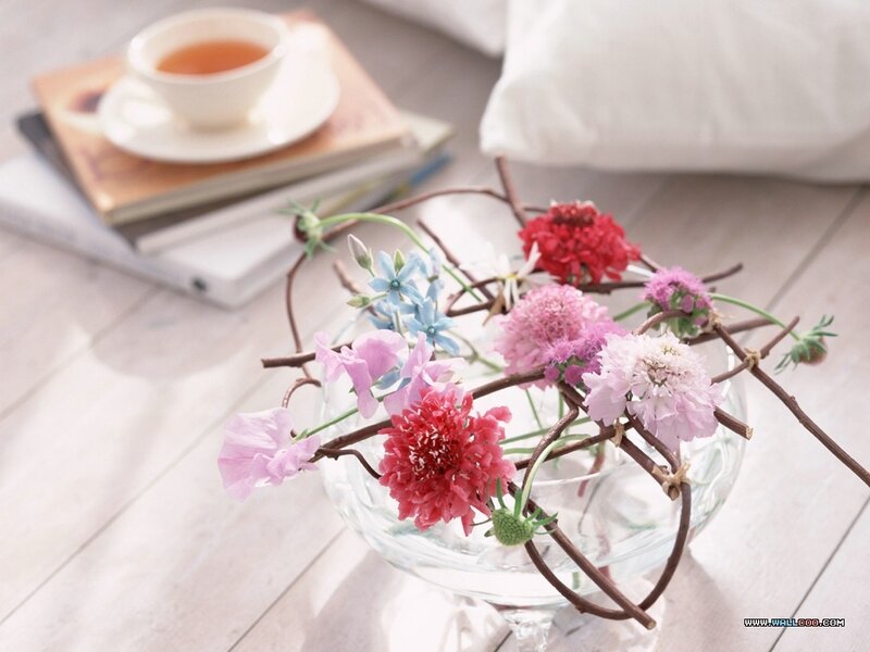 Flower Arrangement in Glass Bowl