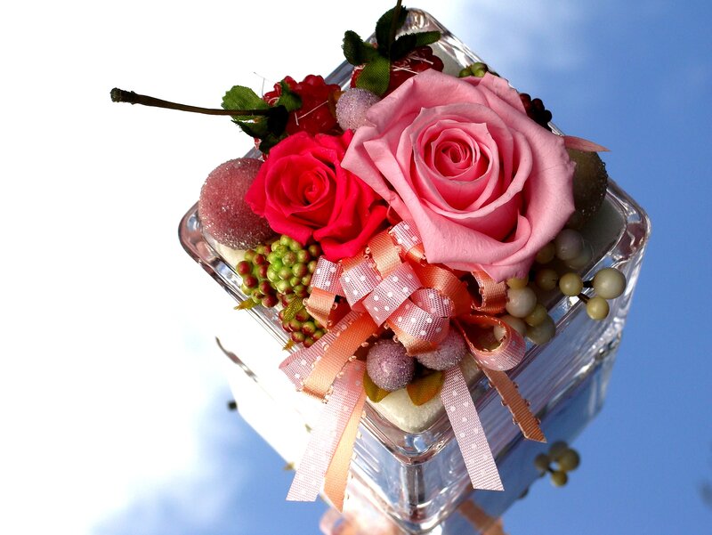 Flower Arrangement in Glass Box