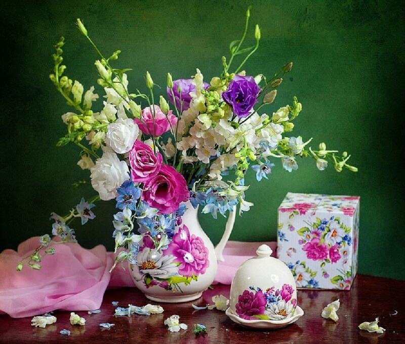 Flower Arrangement in Pitcher — Green