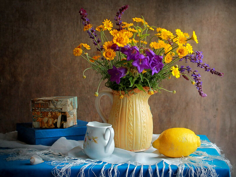 Flower Arrangement in Pitcher — Yellow