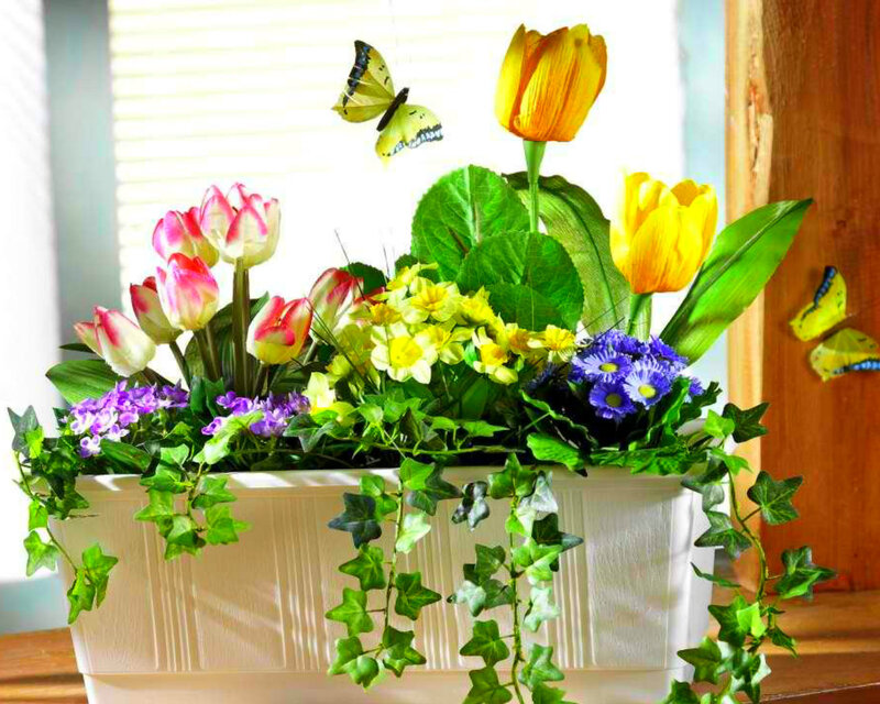 Flower Arrangement in Planter — Green