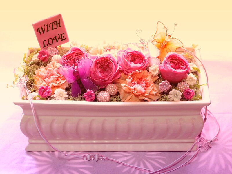 Flower Arrangement in Planter — Pink