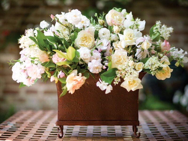 Flower Arrangement in Planter — White, Serene