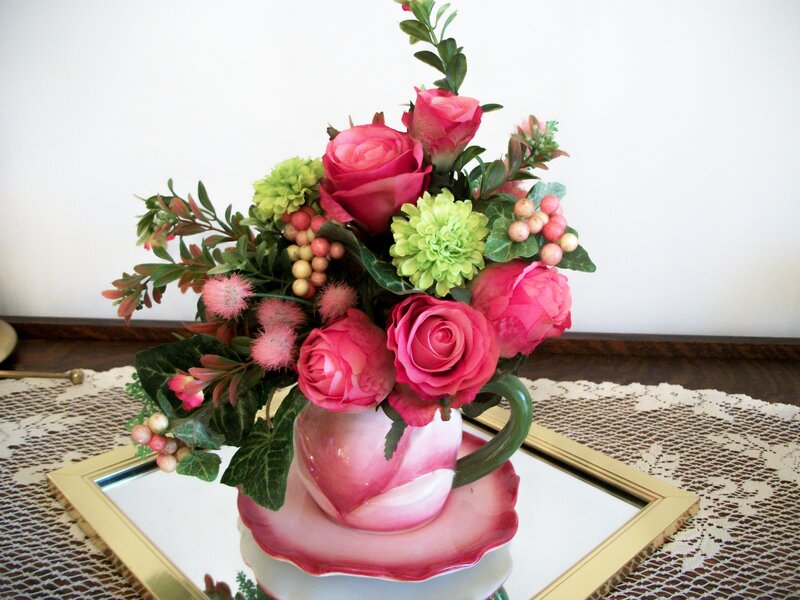 Flower Arrangement in Teacup — Pink, Calm