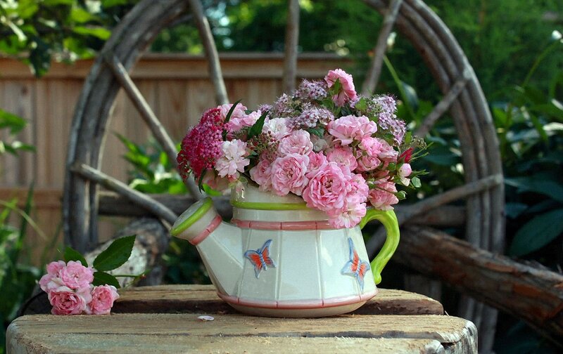 Flower Arrangement in Teapot — Pink