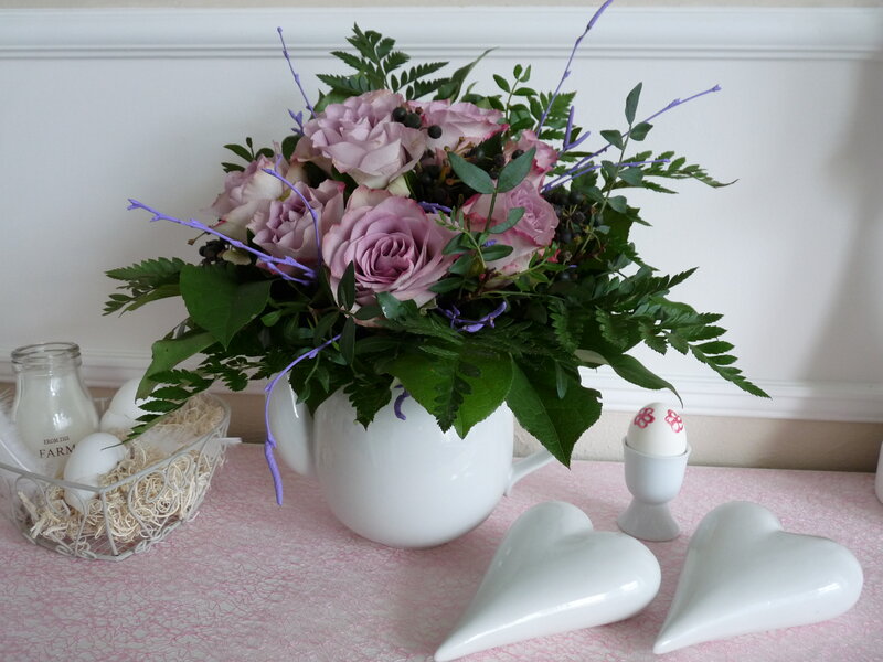 Flower Arrangement in Teapot — White