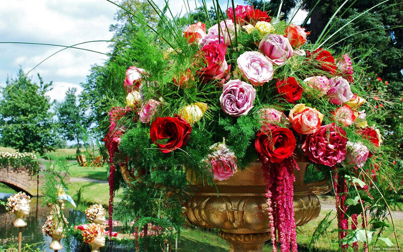 Flower Arrangement in Urn — Red