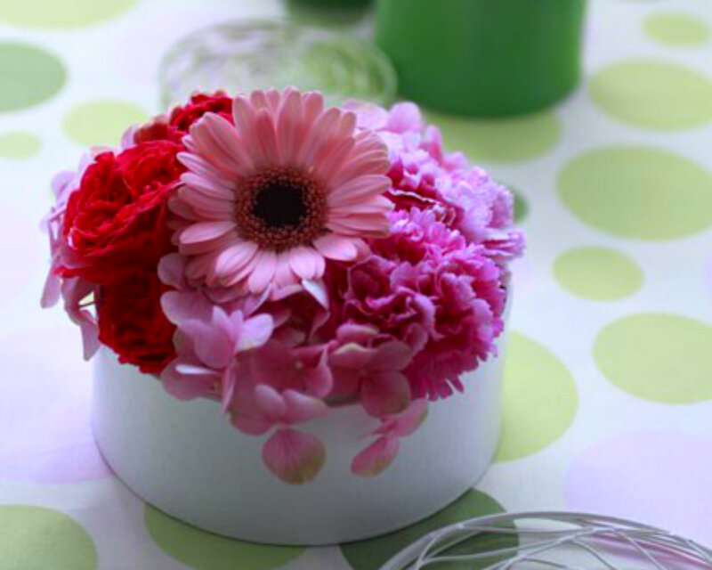 Flower Arrangement in Vase — Pink, Calm, Photograph, Tablecloth