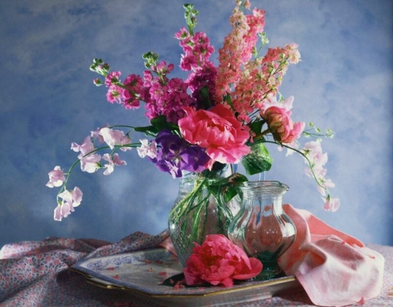 Flower Arrangement in Vase — Pink, Calm, Photograph, Tray