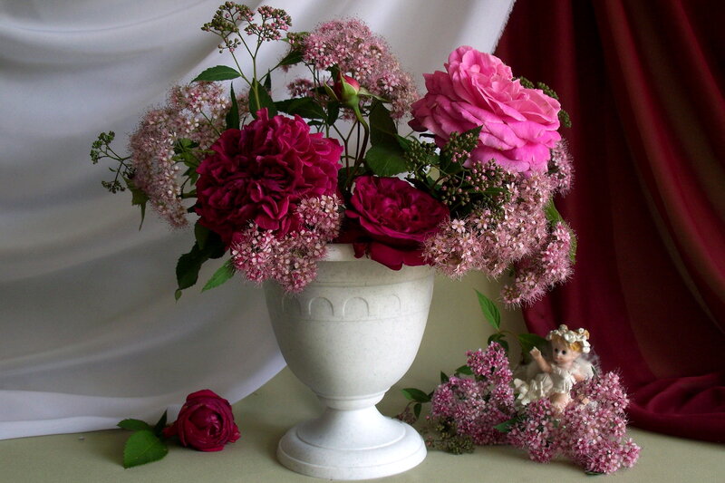 Flower Arrangement in Vase — Pink, Serene, Photograph, Doll