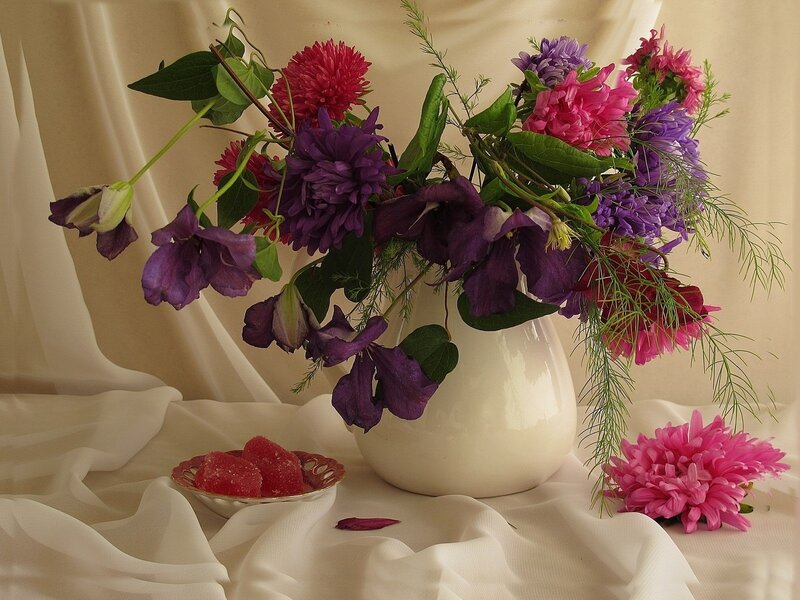 Flower Arrangement in Vase — Purple, Serene, Photograph