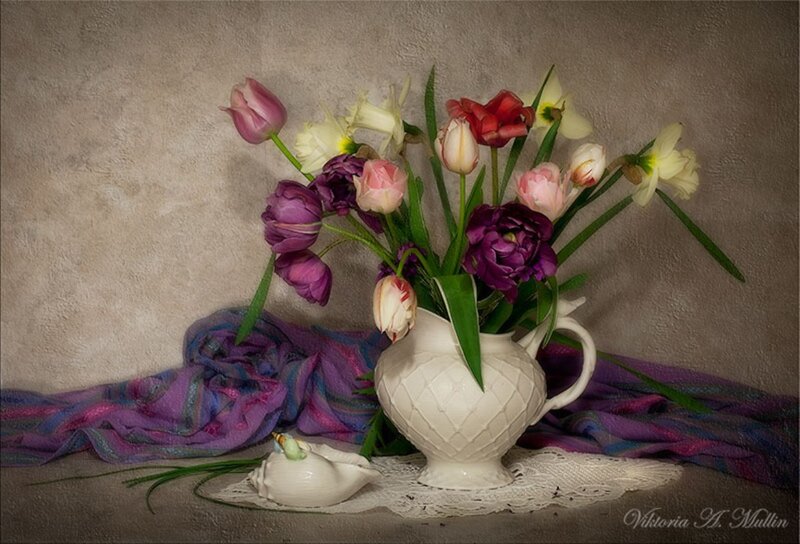 Flower Arrangement in Vase — Purple, Serene, Spring