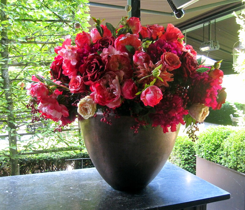 Flower Arrangement in Vase — Red, Calm, Afternoon, Photograph, Table