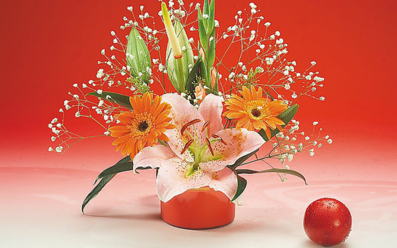 Flower Arrangement in Vase — Red, Vibrant
