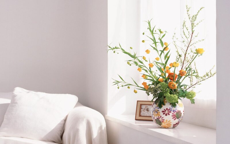 Flower Arrangement in Vase — White, Serene, Morning, Photograph, Pillow