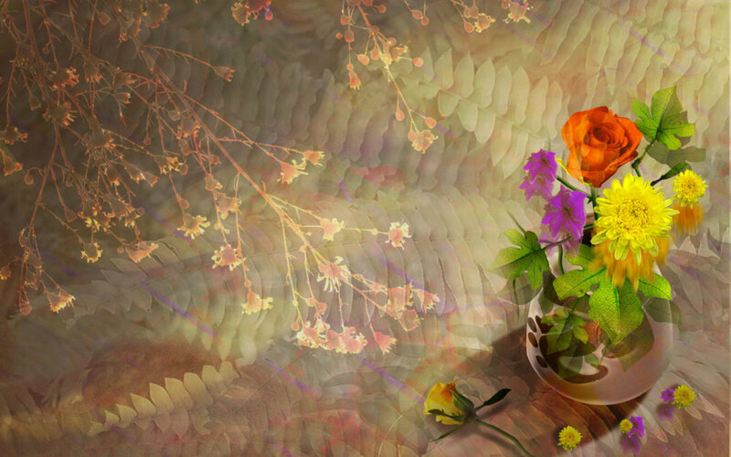 Flower Arrangement in Vase — Yellow, Serene, Digital Art, Rose