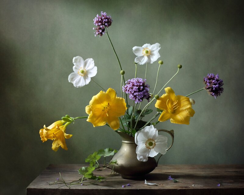 Flower Arrangement in Vase — Yellow, Serene, Photograph