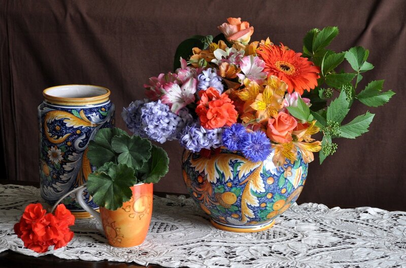 Flower Arrangement in Vases — Blue, Calm