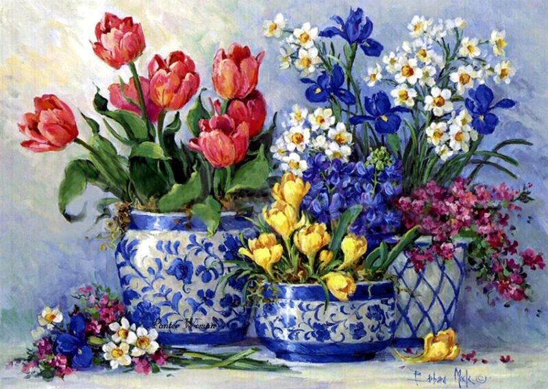 Flower Arrangement in Vases — Blue, Serene, Spring