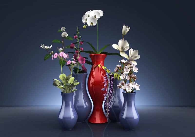 Flower Arrangement in Vases — Blue