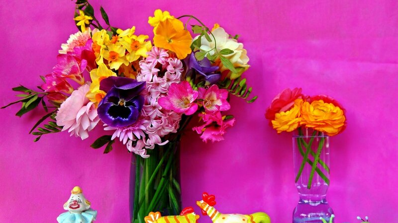 Flower Arrangement in Vases — Pink, Colorful