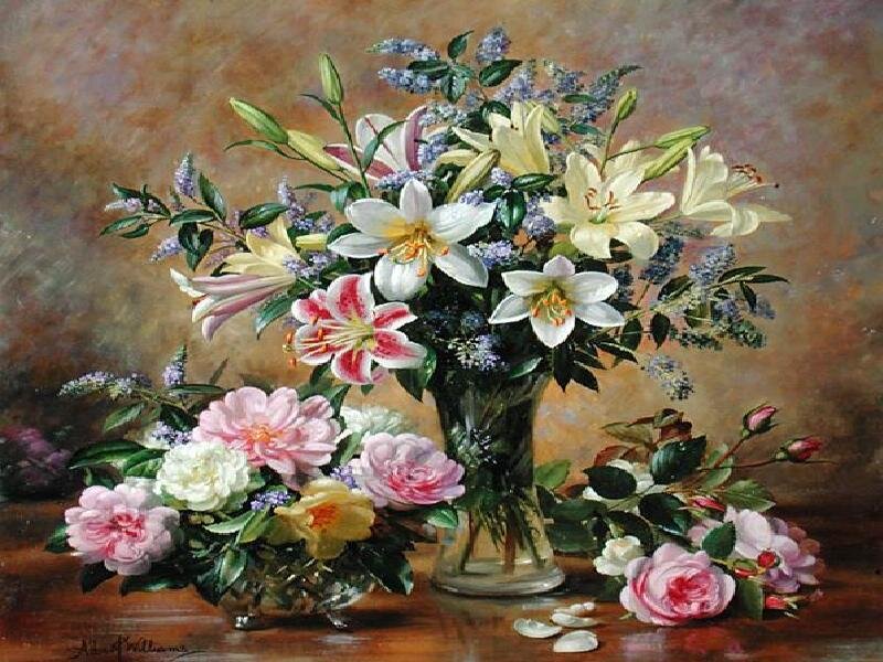 Flower Arrangement in Vases — White