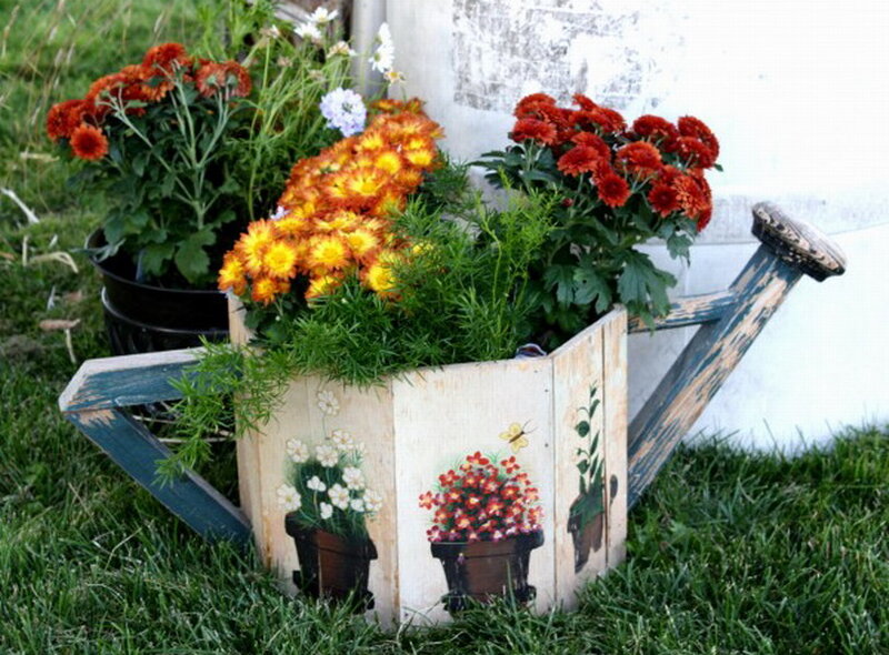 Flower Arrangement in Watering Can — Green