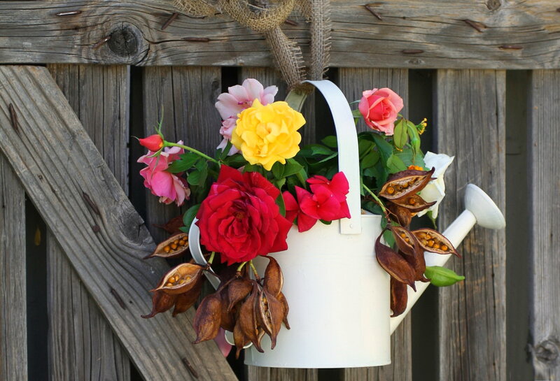 Flower Arrangement in Watering Can — White