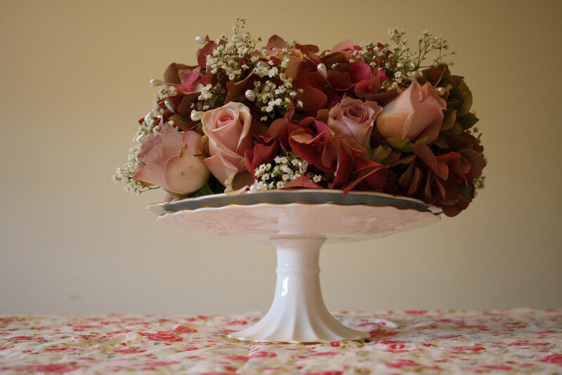 Flower Arrangement on Cake Stand