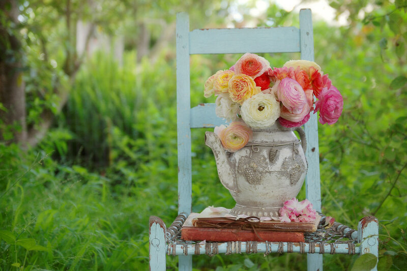 Flower Arrangement on Chair — Green