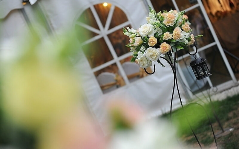 Flower Arrangement on Stand — White