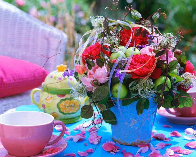 Flower Arrangement on Table — Blue, Serene, Afternoon