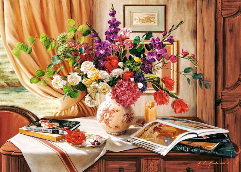 Flower Arrangement on Table — Brown, Serene, Afternoon