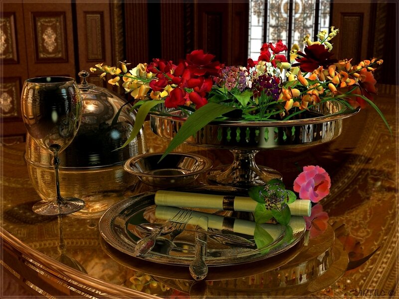 Flower Arrangement on Table — Gold