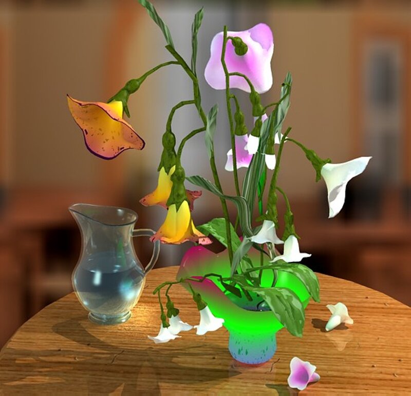 Flower Arrangement on Table — Green, Calm, 3d Render
