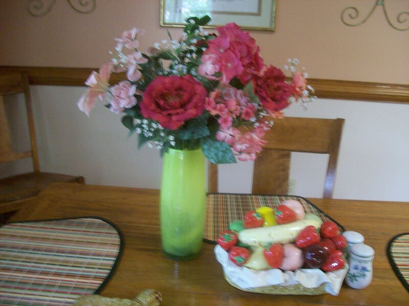 Flower Arrangement on Table — Green, Calm, Photograph, Vase