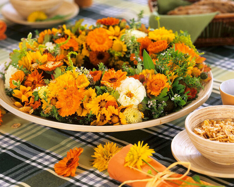 Flower Arrangement on Table — Orange, Festive