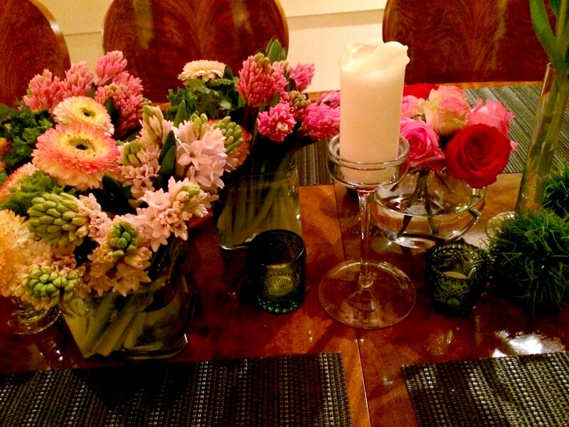 Flower Arrangement on Table — Pink, Calm, Night