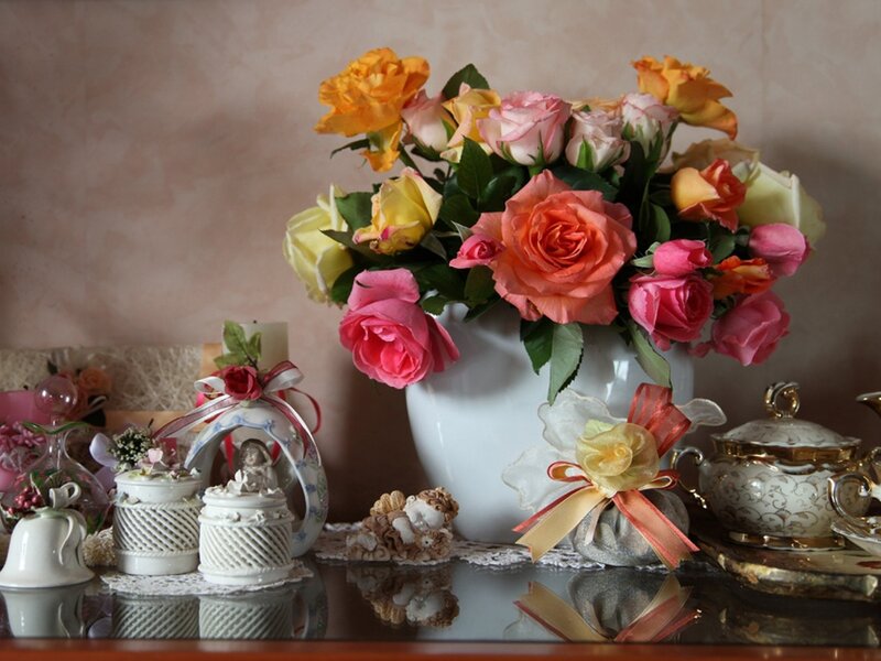Flower Arrangement on Table — Pink, Calm, Photograph