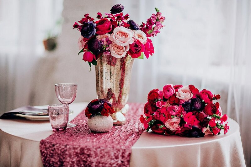 Flower Arrangement on Table — Pink, Elegant, Photograph, Vase