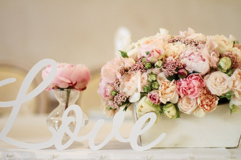 Flower Arrangement on Table — Pink, Romantic